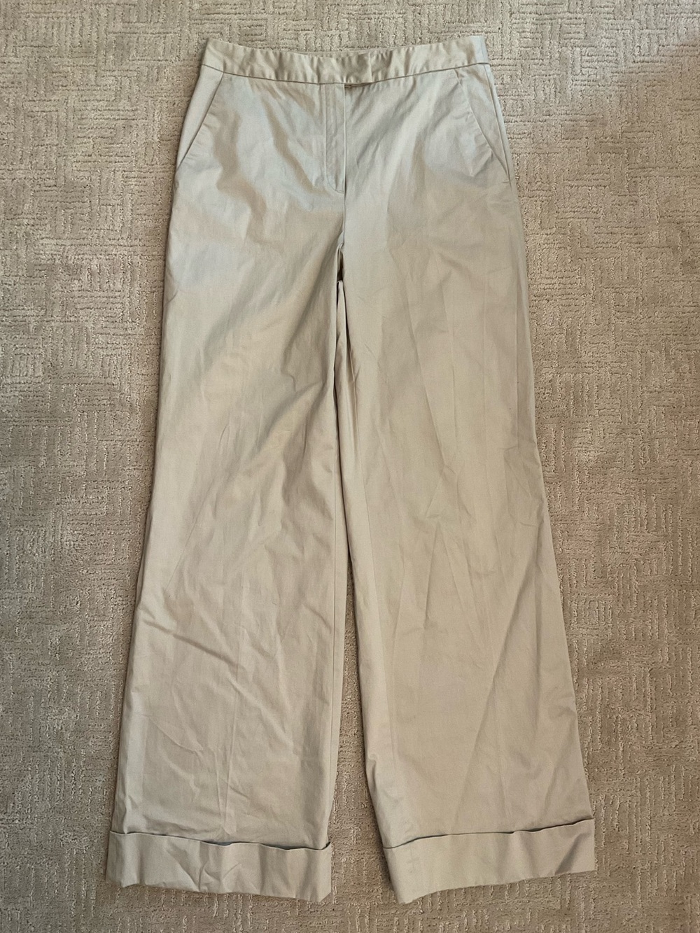 Massimo Dutti Women Beige Wide Leg Cuffed Pants 10 EUC Minimalist Quiet Luxury